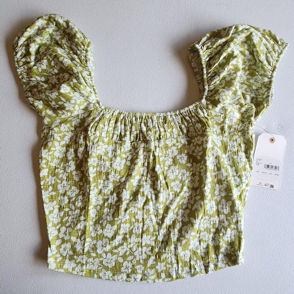 Billabong Women's Green and Yellow Crop-top
